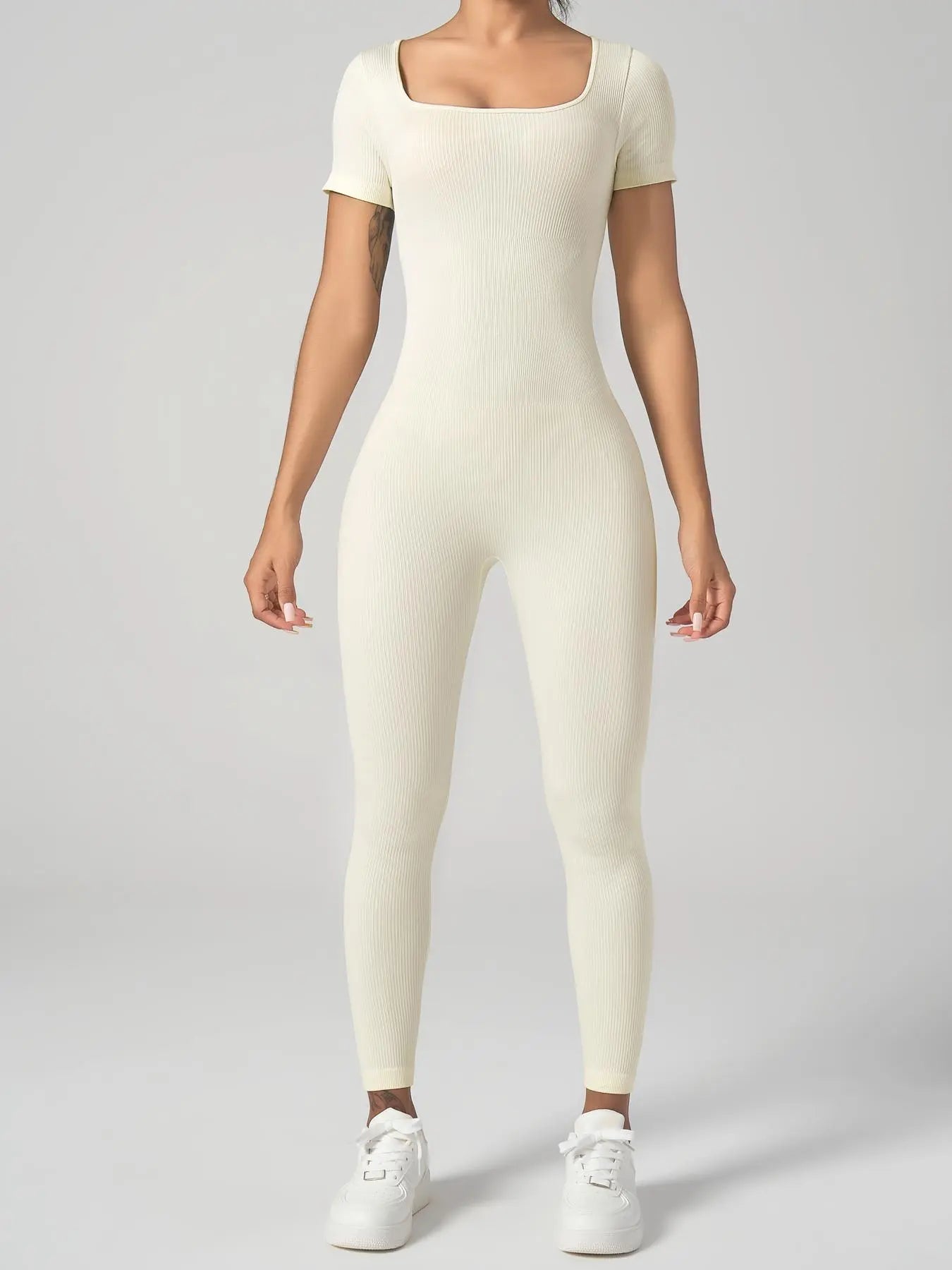 Women'S Solid Ribbed Long Sleeve Sports Playsuit Tummy Control Jumpsuit, Workout Ribbed Long Sleeve Exercise Bodycon Jumpsuit, Seamless Jumpsuits One-Piece Yoga Suit, Summer Outfits 2024, Stretchable Activewear