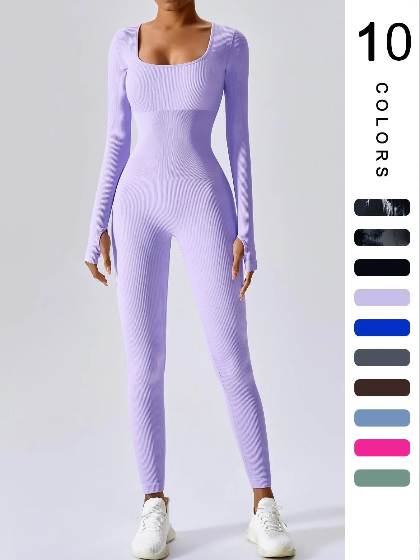 Women'S Solid Ribbed Long Sleeve Sports Playsuit Tummy Control Jumpsuit, Workout Ribbed Long Sleeve Exercise Bodycon Jumpsuit, Seamless Jumpsuits One-Piece Yoga Suit, Summer Outfits 2024, Stretchable Activewear