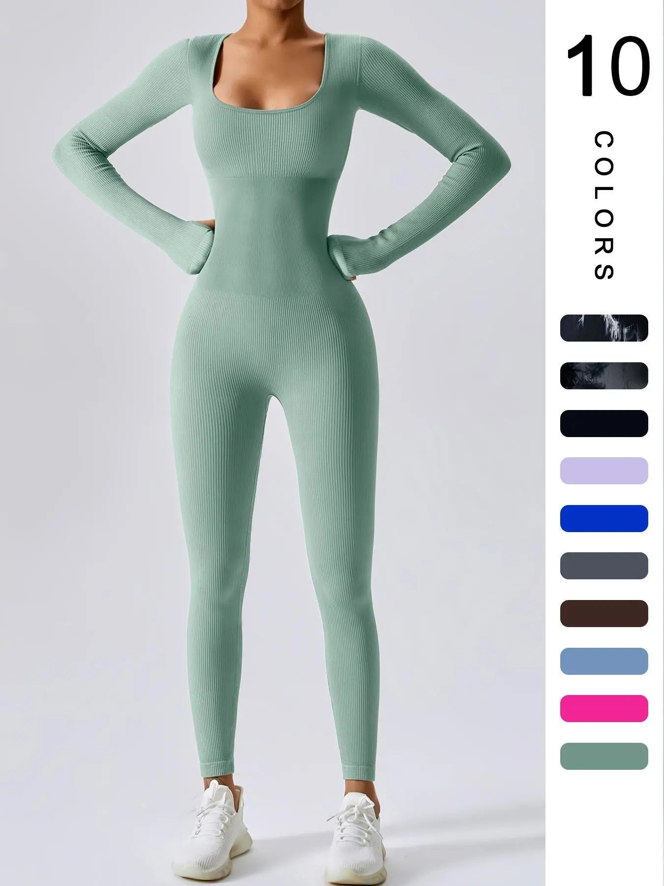 Women'S Solid Ribbed Long Sleeve Sports Playsuit Tummy Control Jumpsuit, Workout Ribbed Long Sleeve Exercise Bodycon Jumpsuit, Seamless Jumpsuits One-Piece Yoga Suit, Summer Outfits 2024, Stretchable Activewear