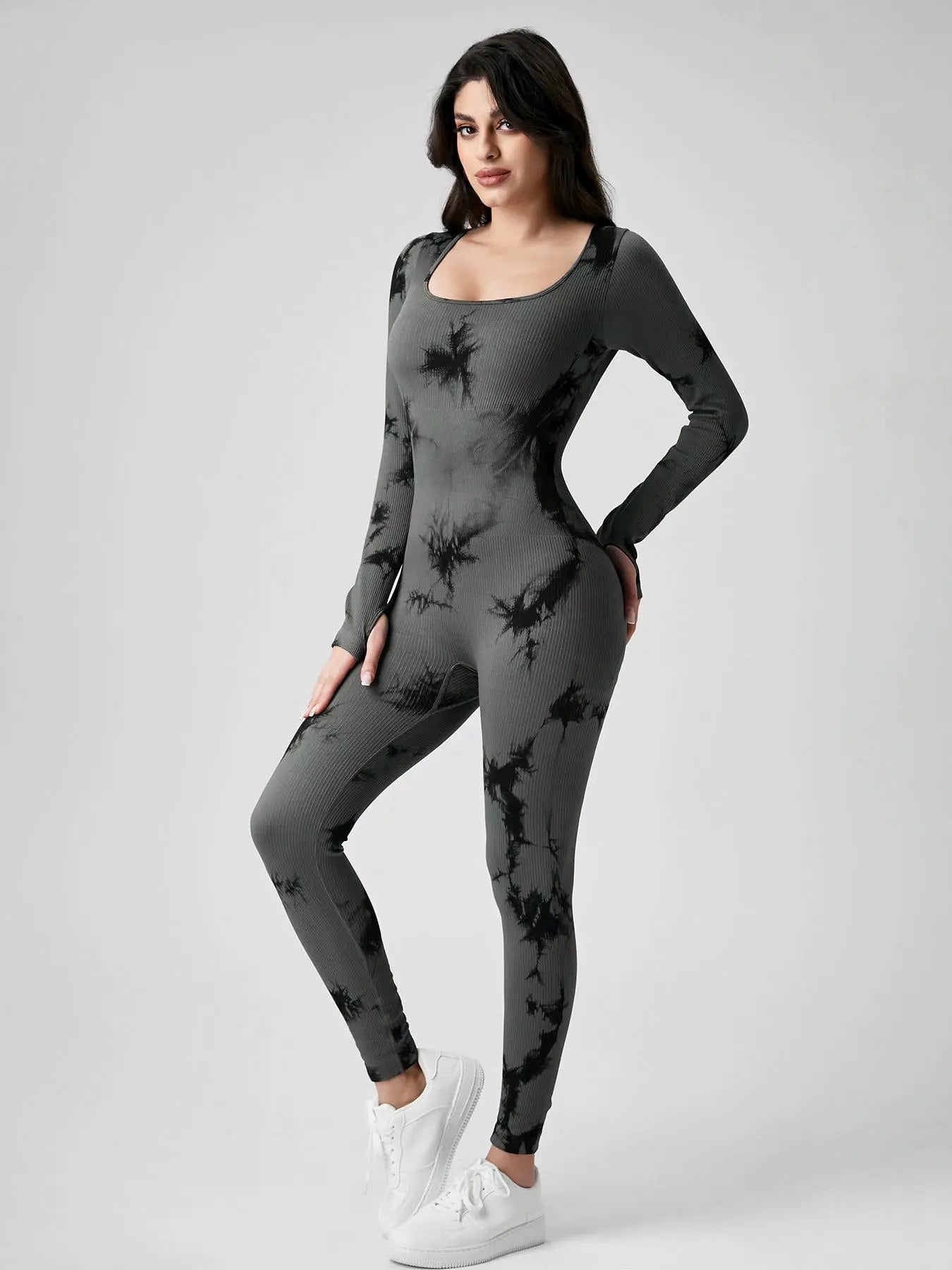 Women'S Solid Ribbed Long Sleeve Sports Playsuit Tummy Control Jumpsuit, Workout Ribbed Long Sleeve Exercise Bodycon Jumpsuit, Seamless Jumpsuits One-Piece Yoga Suit, Summer Outfits 2024, Stretchable Activewear