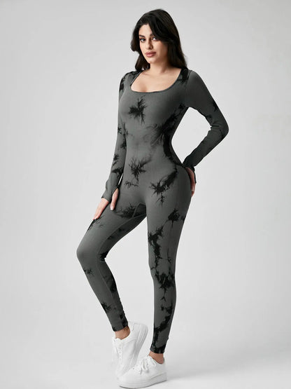 Women'S Solid Ribbed Long Sleeve Sports Playsuit Tummy Control Jumpsuit, Workout Ribbed Long Sleeve Exercise Bodycon Jumpsuit, Seamless Jumpsuits One-Piece Yoga Suit, Summer Outfits 2024, Stretchable Activewear