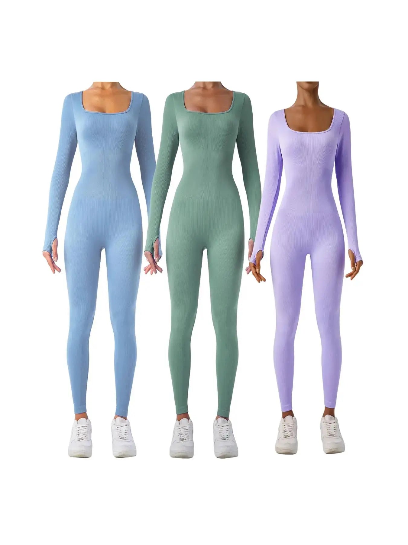 Women'S Solid Ribbed Long Sleeve Sports Playsuit Tummy Control Jumpsuit, Workout Ribbed Long Sleeve Exercise Bodycon Jumpsuit, Seamless Jumpsuits One-Piece Yoga Suit, Summer Outfits 2024, Stretchable Activewear