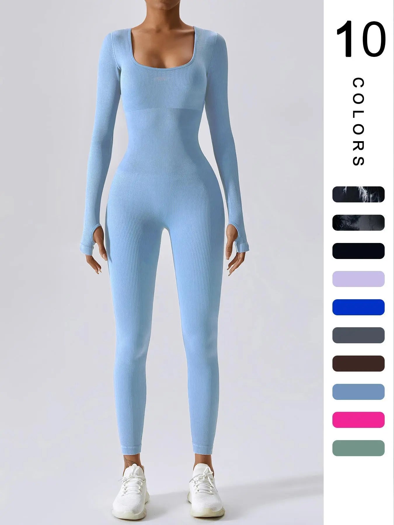 Women'S Solid Ribbed Long Sleeve Sports Playsuit Tummy Control Jumpsuit, Workout Ribbed Long Sleeve Exercise Bodycon Jumpsuit, Seamless Jumpsuits One-Piece Yoga Suit, Summer Outfits 2024, Stretchable Activewear