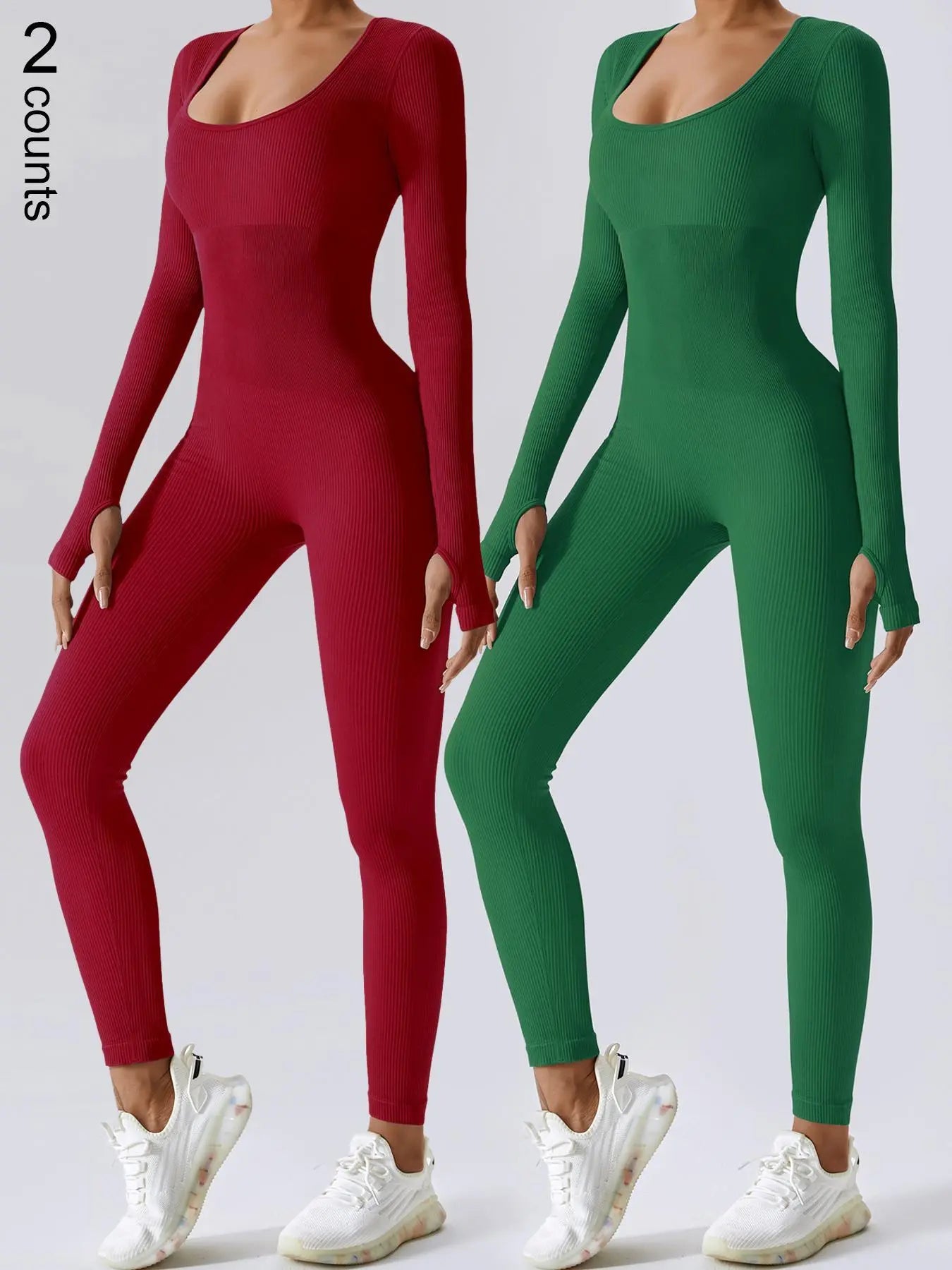 Women'S Solid Ribbed Long Sleeve Sports Playsuit Tummy Control Jumpsuit, Workout Ribbed Long Sleeve Exercise Bodycon Jumpsuit, Seamless Jumpsuits One-Piece Yoga Suit, Summer Outfits 2024, Stretchable Activewear