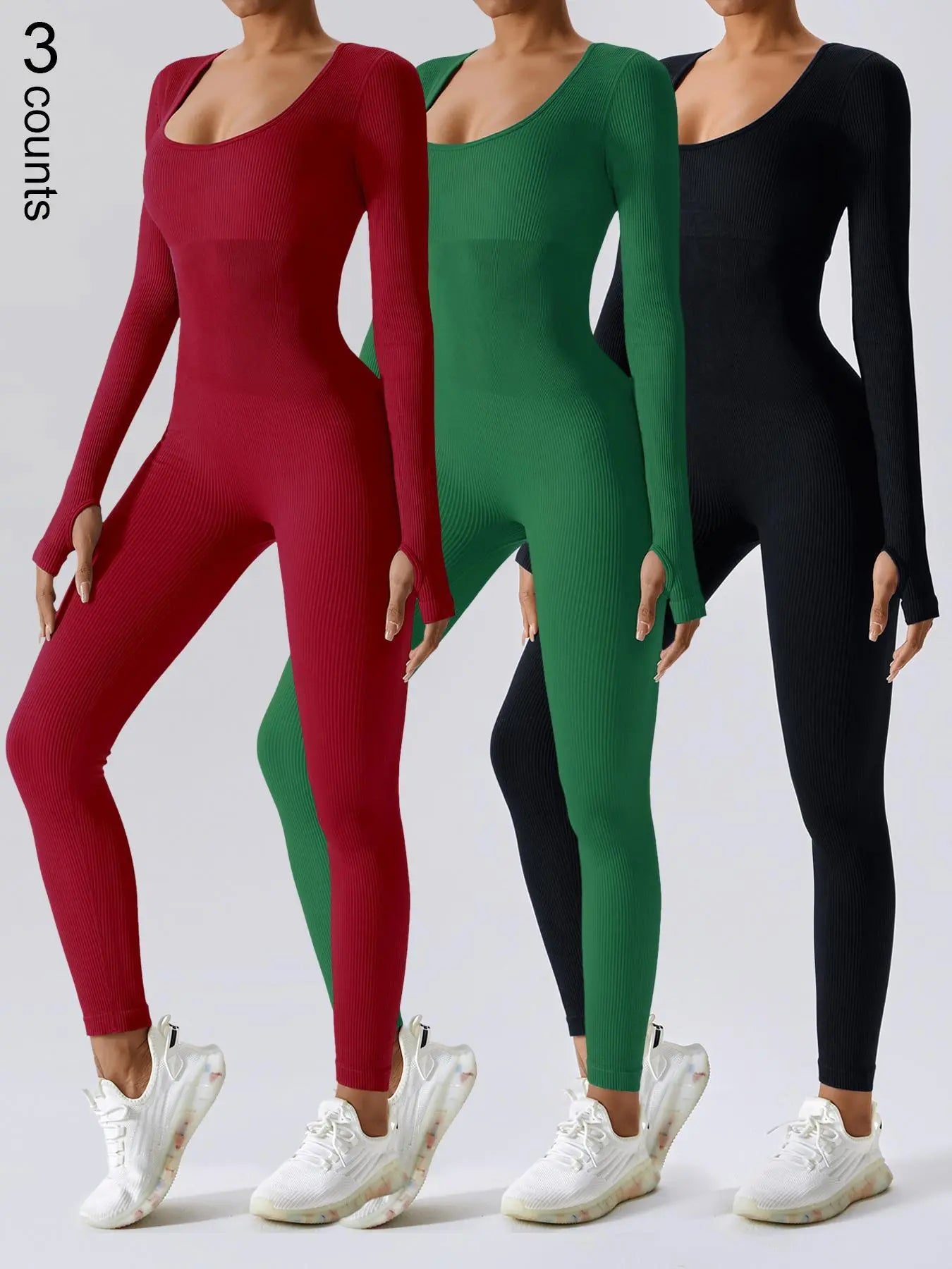 Women'S Solid Ribbed Long Sleeve Sports Playsuit Tummy Control Jumpsuit, Workout Ribbed Long Sleeve Exercise Bodycon Jumpsuit, Seamless Jumpsuits One-Piece Yoga Suit, Summer Outfits 2024, Stretchable Activewear