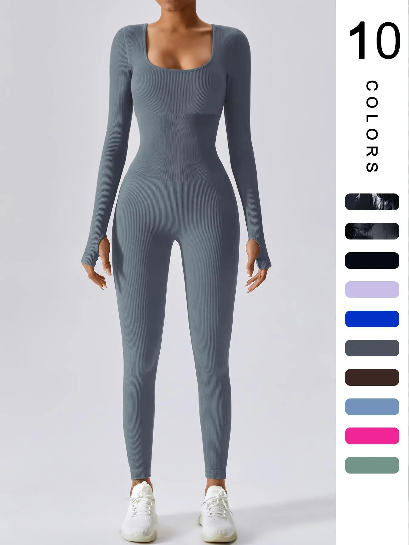 Women'S Solid Ribbed Long Sleeve Sports Playsuit Tummy Control Jumpsuit, Workout Ribbed Long Sleeve Exercise Bodycon Jumpsuit, Seamless Jumpsuits One-Piece Yoga Suit, Summer Outfits 2024, Stretchable Activewear