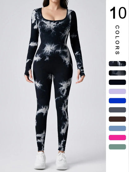 Women'S Solid Ribbed Long Sleeve Sports Playsuit Tummy Control Jumpsuit, Workout Ribbed Long Sleeve Exercise Bodycon Jumpsuit, Seamless Jumpsuits One-Piece Yoga Suit, Summer Outfits 2024, Stretchable Activewear