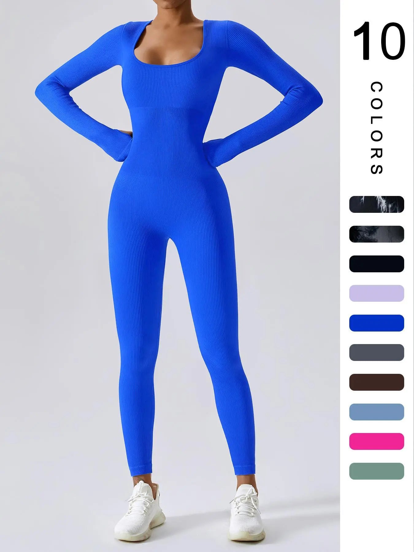Women'S Solid Ribbed Long Sleeve Sports Playsuit Tummy Control Jumpsuit, Workout Ribbed Long Sleeve Exercise Bodycon Jumpsuit, Seamless Jumpsuits One-Piece Yoga Suit, Summer Outfits 2024, Stretchable Activewear