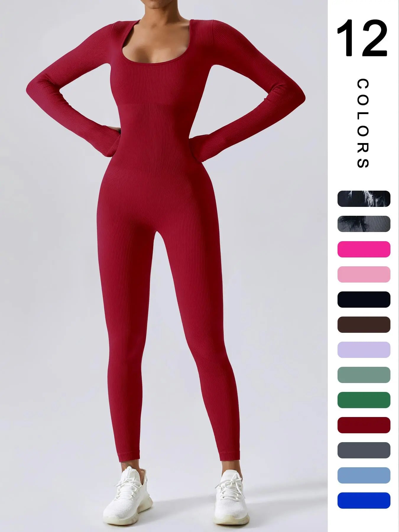Women'S Solid Ribbed Long Sleeve Sports Playsuit Tummy Control Jumpsuit, Workout Ribbed Long Sleeve Exercise Bodycon Jumpsuit, Seamless Jumpsuits One-Piece Yoga Suit, Summer Outfits 2024, Stretchable Activewear