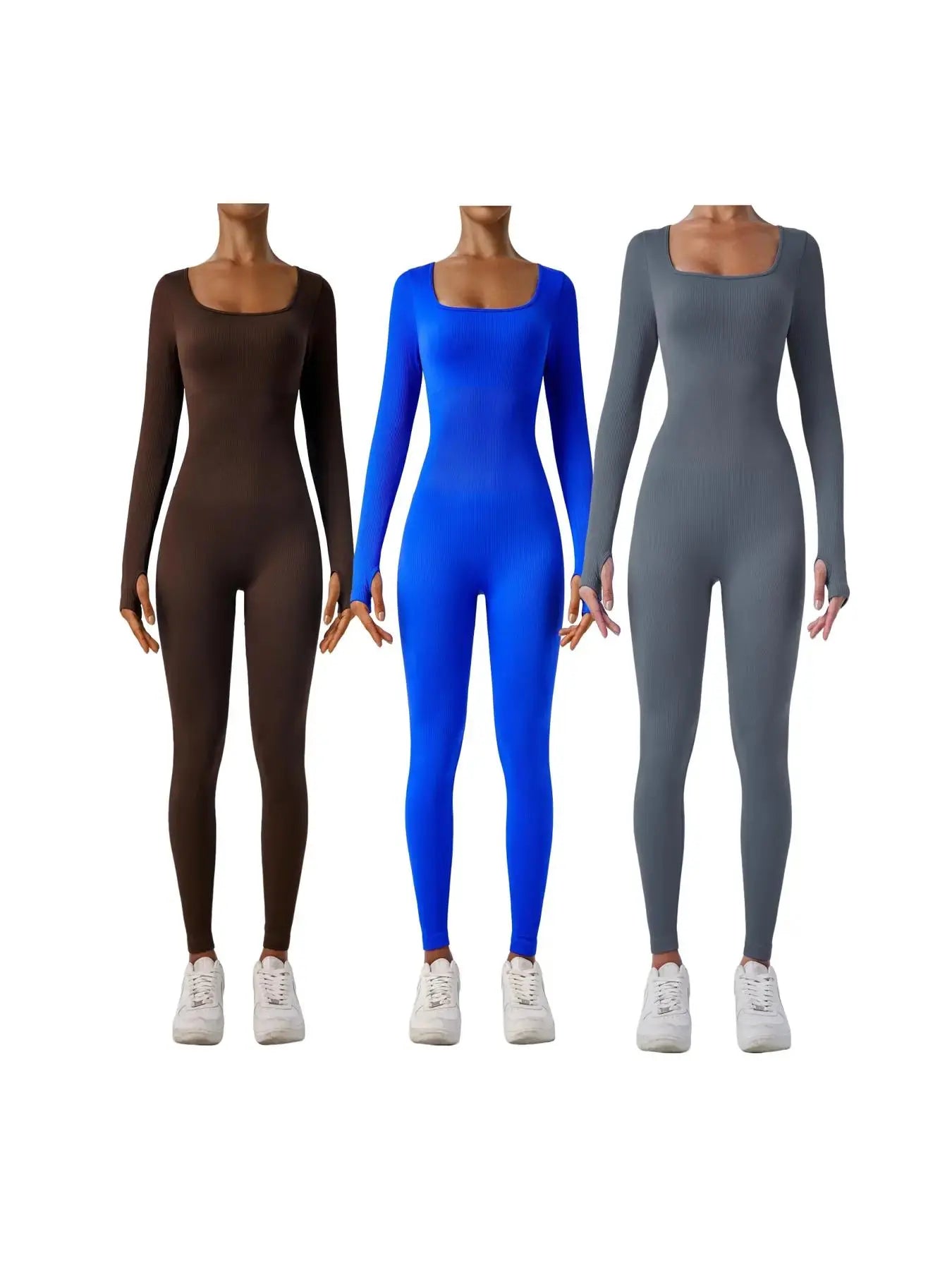 Women'S Solid Ribbed Long Sleeve Sports Playsuit Tummy Control Jumpsuit, Workout Ribbed Long Sleeve Exercise Bodycon Jumpsuit, Seamless Jumpsuits One-Piece Yoga Suit, Summer Outfits 2024, Stretchable Activewear