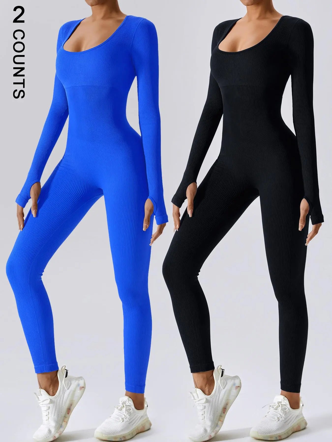 Women'S Solid Ribbed Long Sleeve Sports Playsuit Tummy Control Jumpsuit, Workout Ribbed Long Sleeve Exercise Bodycon Jumpsuit, Seamless Jumpsuits One-Piece Yoga Suit, Summer Outfits 2024, Stretchable Activewear