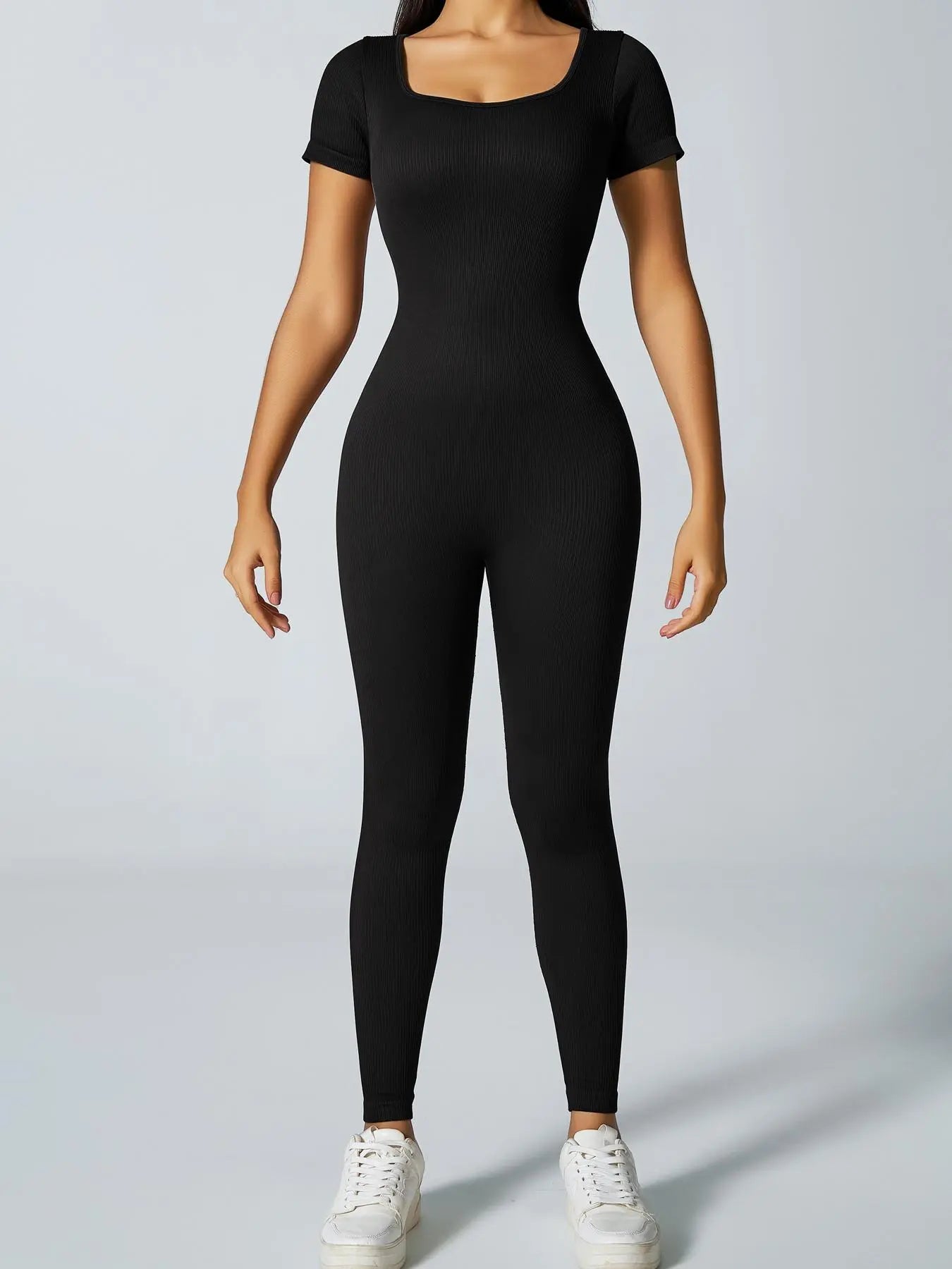 Women'S Solid Ribbed Long Sleeve Sports Playsuit Tummy Control Jumpsuit, Workout Ribbed Long Sleeve Exercise Bodycon Jumpsuit, Seamless Jumpsuits One-Piece Yoga Suit, Summer Outfits 2024, Stretchable Activewear